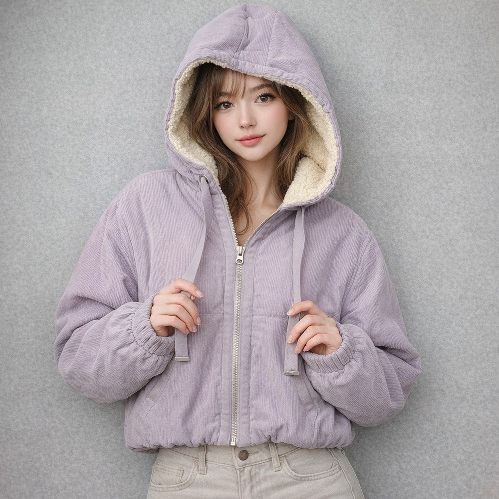 Urban Outfitters Womens UO Casey Corduroy Lavender Hoodie Jacket Size XS